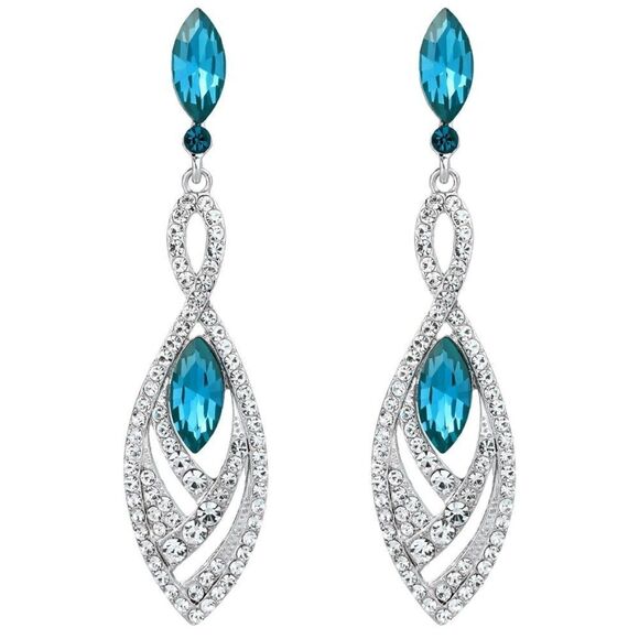 Silver with Blue Topaz and Diamond Austrian Crystal Twisted Chandelier Earrings - Picture 1 of 6